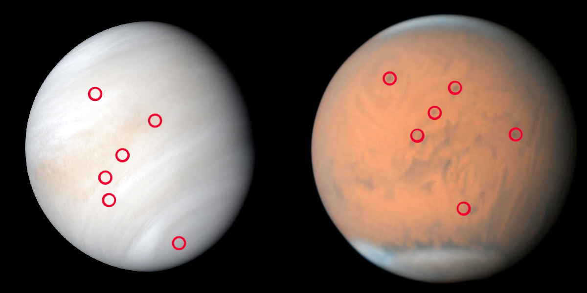 Images of Venus and Mars side by side, showing manifold similarities
