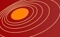 A red flag with an orange oblong in the top right, circled by concentric rings.