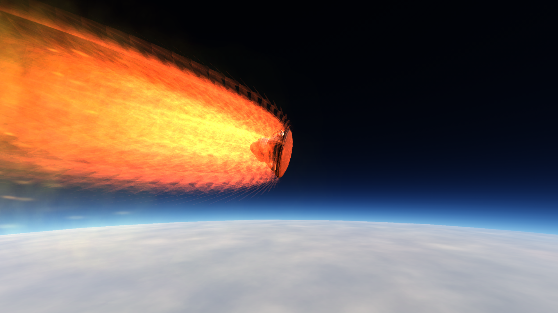 ...And descending through the atmosphere, trailing flame.